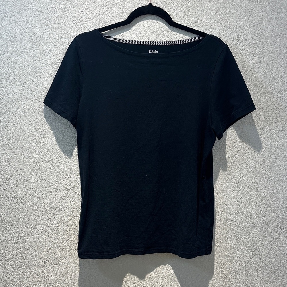 Rafaella Black Short Sleeve Scoop Neck Tee Size Large